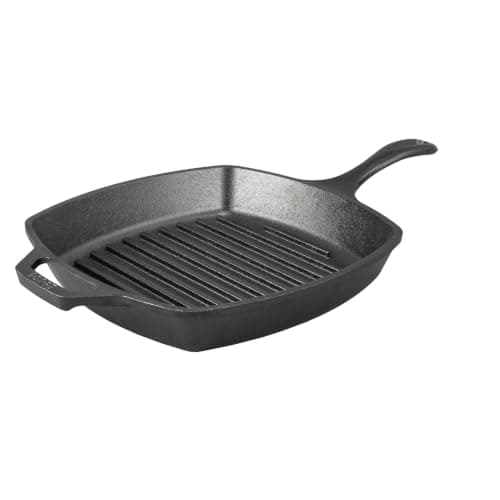Lodge 10.5-INCH Pre-seasoned Cast Iron Square Grill Pan with Raised Ridges for Indoor and Outdoor Cooking