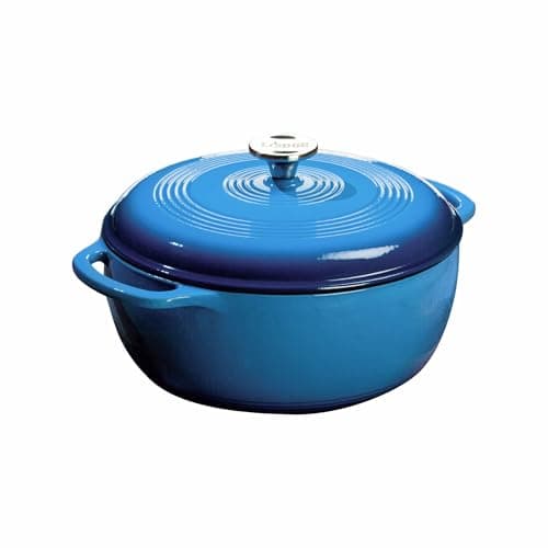 Lodge 6 Quart Enameled Cast Iron Dutch Oven with Dual Handles and Oven Safe Lid Up to 500 Degrees Blue