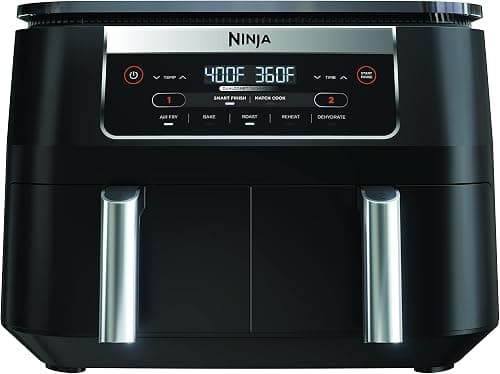 Ninja DZ090 Foodi 6-QUART 5-IN-1 Dualzone 2-BASKET Air Fryer with Smart Finish, Match Cook, Roast, Bake, and Dehydrate