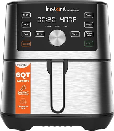 Instant Vortex Plus 6-QUART 6-IN-1 Xl Air Fryer (stainless Steel) – Air Fry, Roast, Broil, Bake, Reheat & Dehydrate with Dishwasher Safe Basket