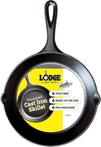 Lodge 8-INCH Pre-seasoned Cast Iron Skillet with Teardrop Handle for Induction, Stovetop, Oven, and Grill (L5SK3)