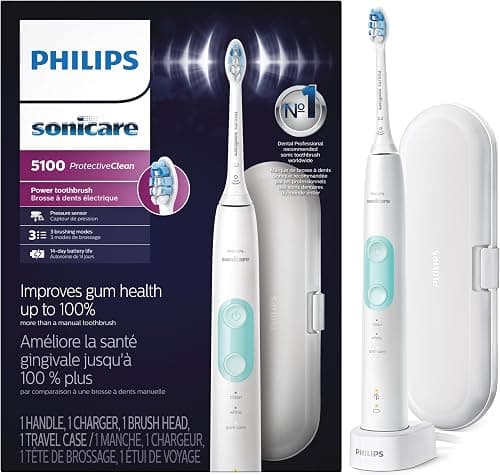 Philips Sonicare Protectiveclean 5100 Rechargeable Electric Toothbrush – Brushsync Replacement Reminder with Travel Case