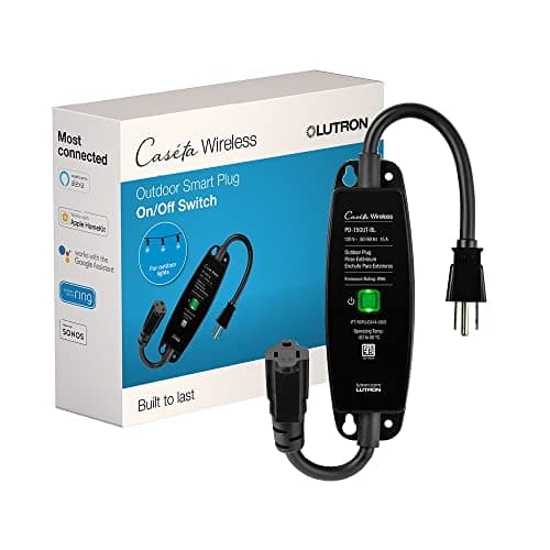Lutron Caseta Smart Outdoor Plug-in Switch (PD-15OUT-BL) for Patio Lights, Pumps, and Motors with IP65 Weatherproofing